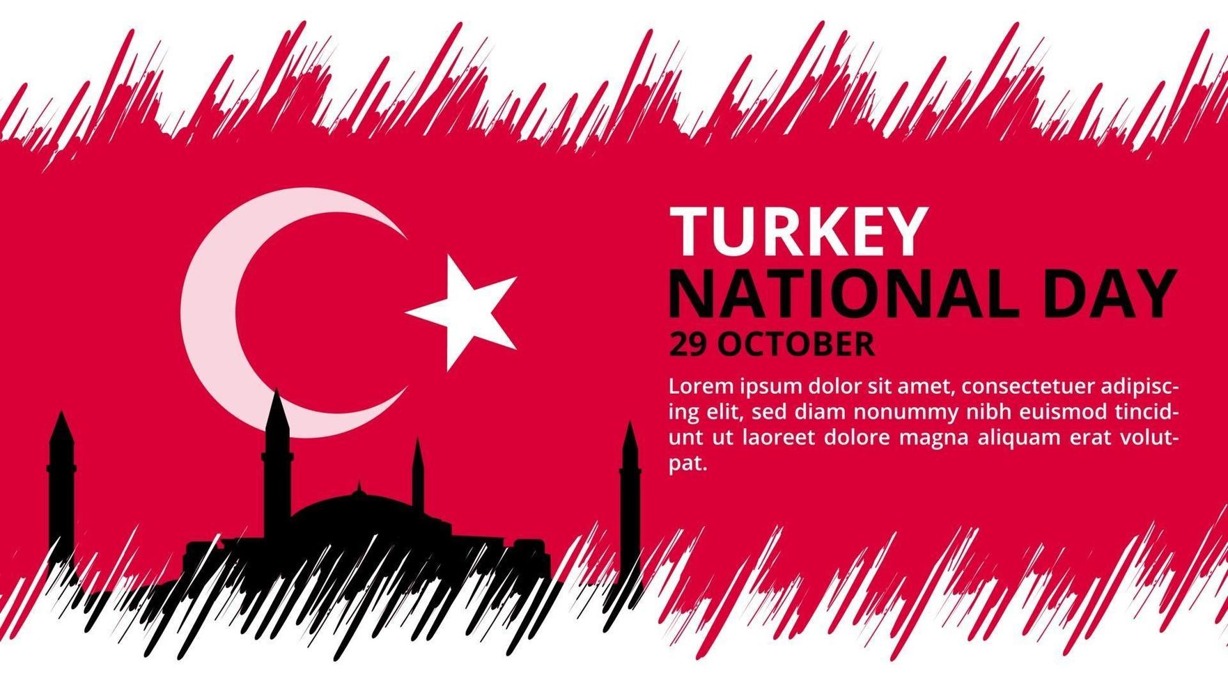 Happy Turkey national day background with flag painting and landmark vector