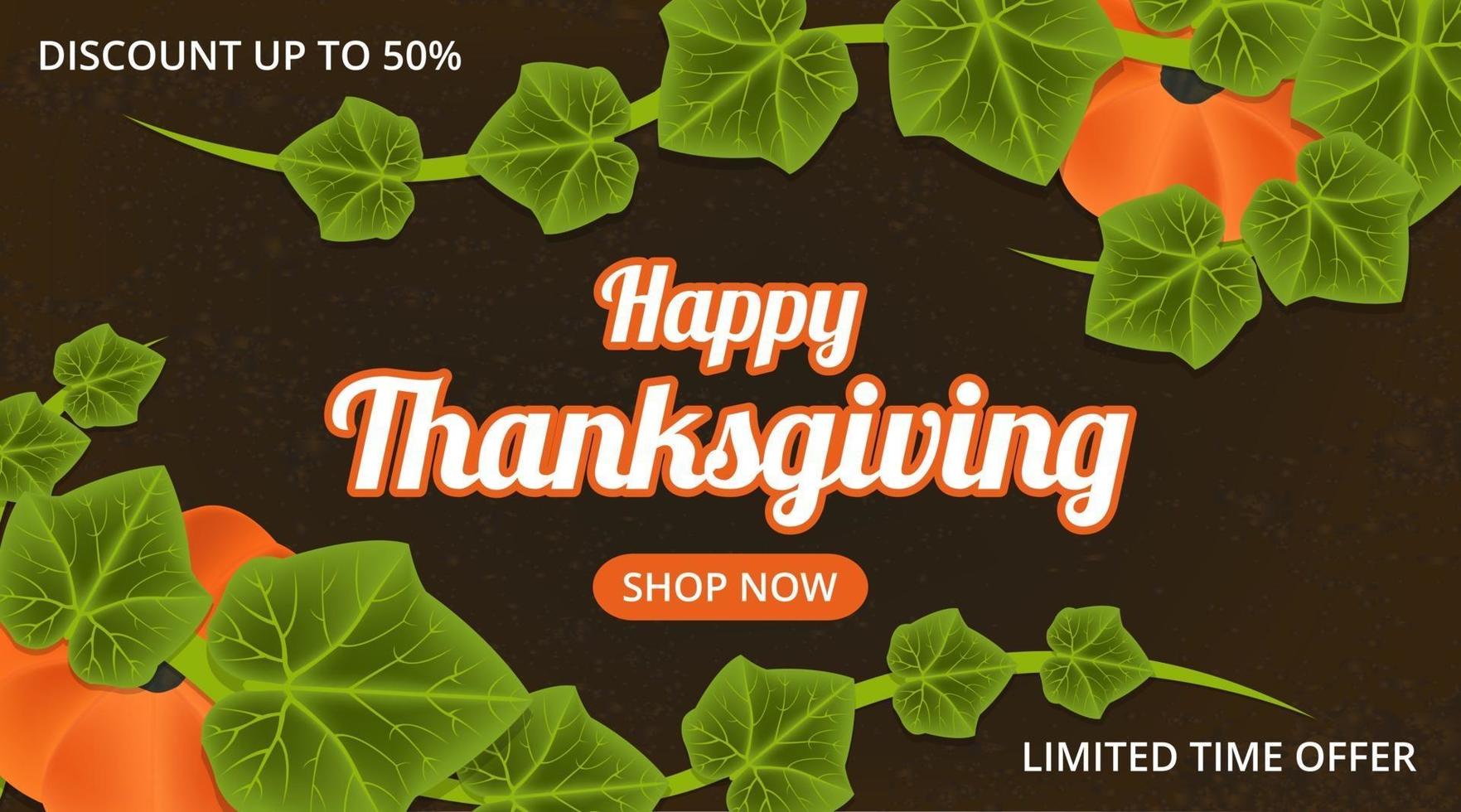 Happy thanksgiving sale banner with pumpkin plants illustration vector