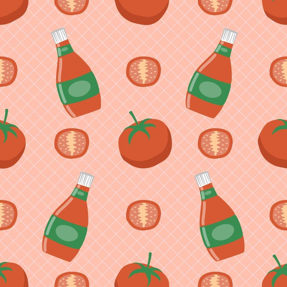 tomate fresco y ketchup de patrones sin fisuras vector