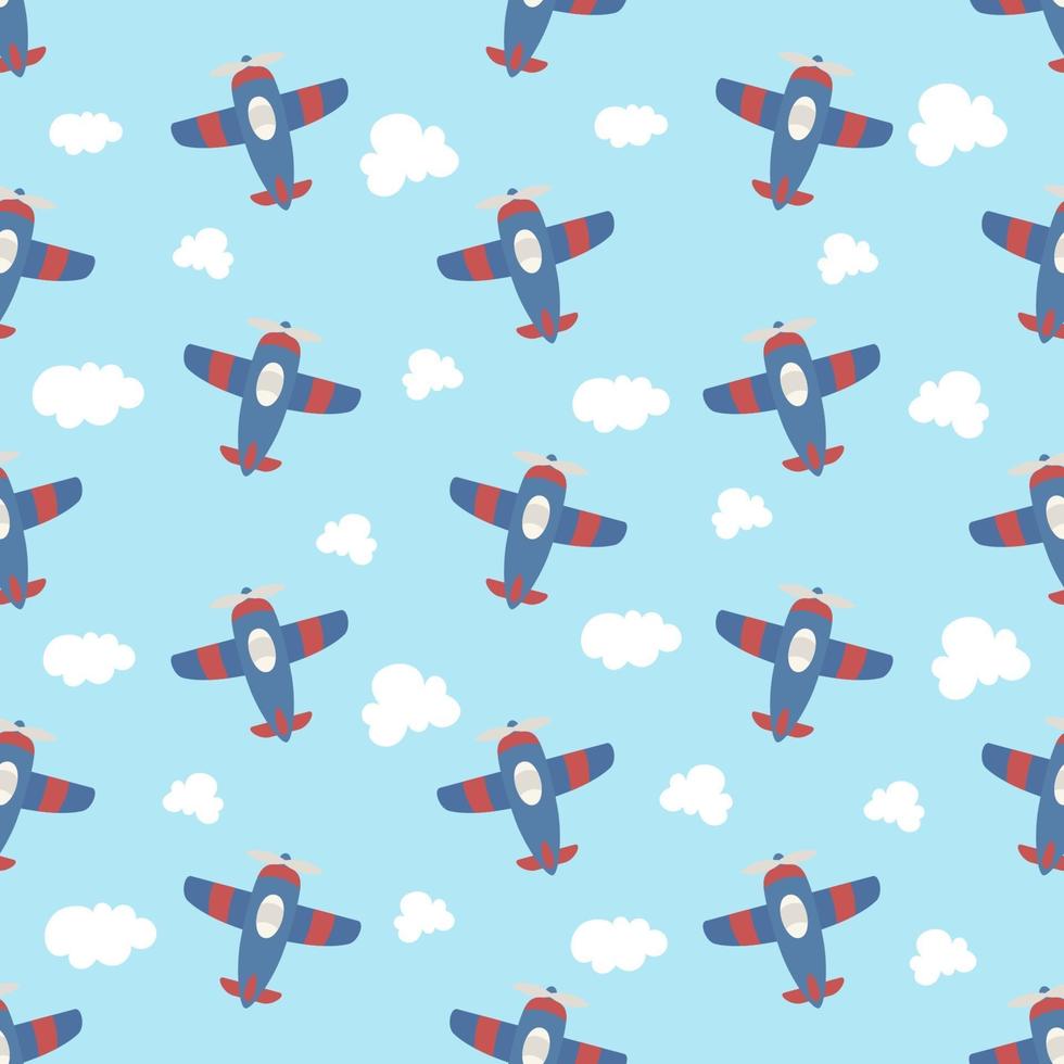 Cute Cartoon Air Plane Seamless Pattern vector