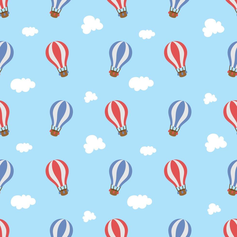 Cute Hot Air Balloon In The Sky Seamless Pattern vector