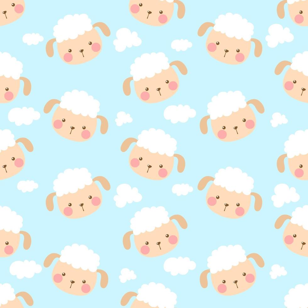 Cute And Kawaii Sheep And Cloud Seamless Pattern vector