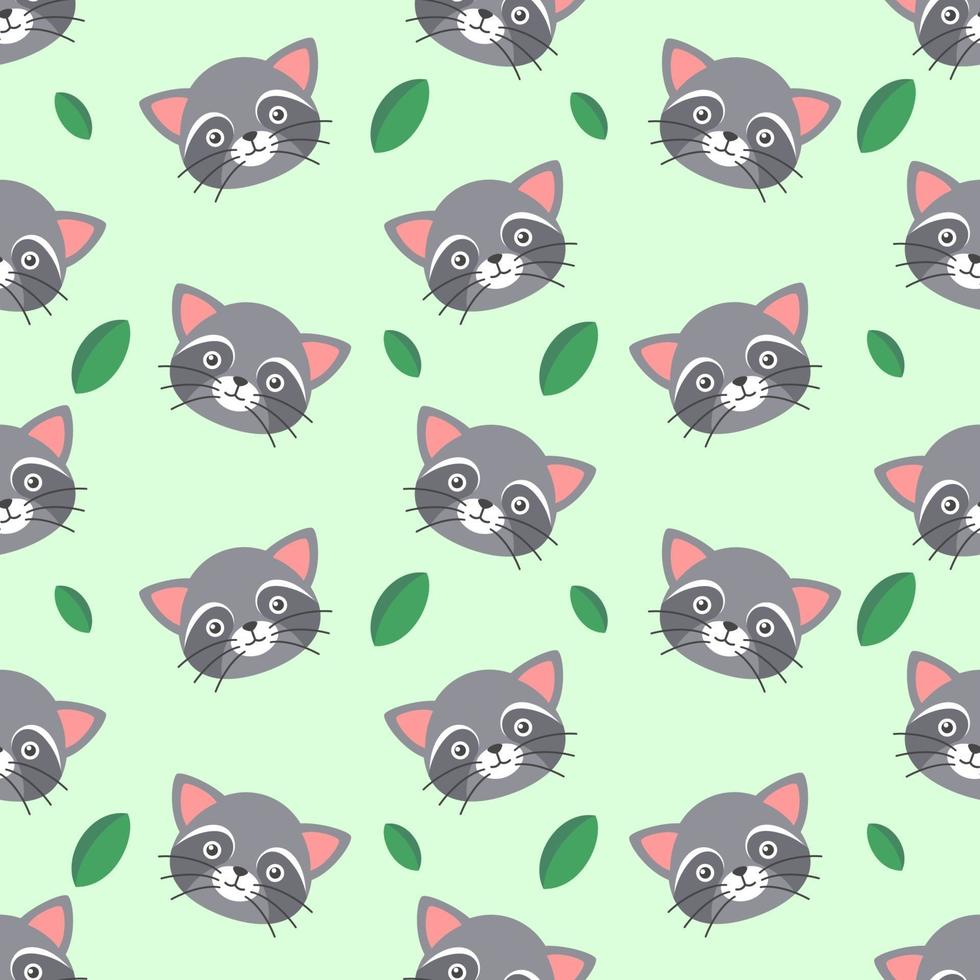 Cute And Kawaii Raccoon And Leaves Seamless Pattern vector