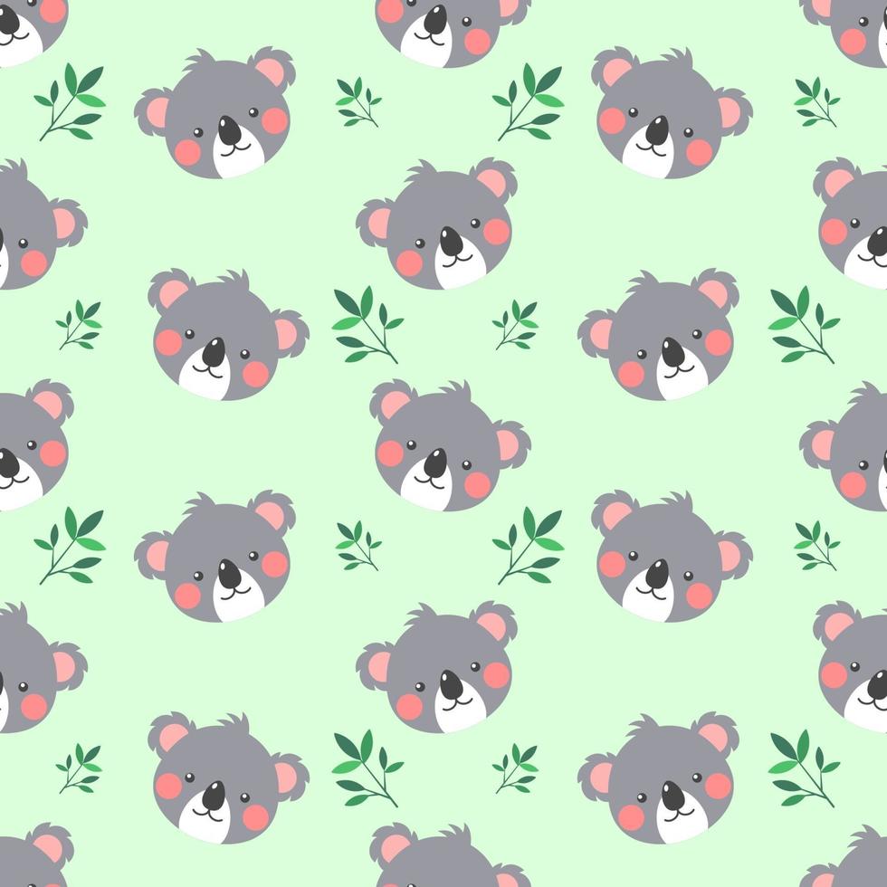 lindo y kawaii koala y hojas de patrones sin fisuras vector