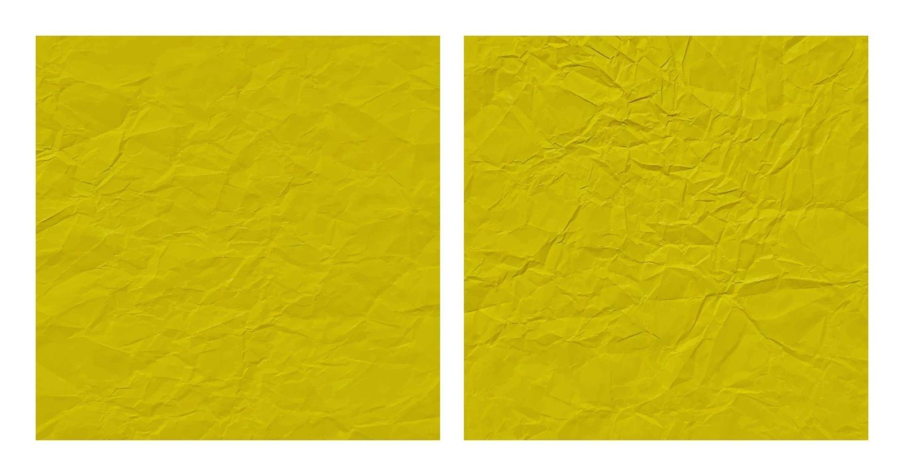 Realistic crumpled yellow paper texture background set vector
