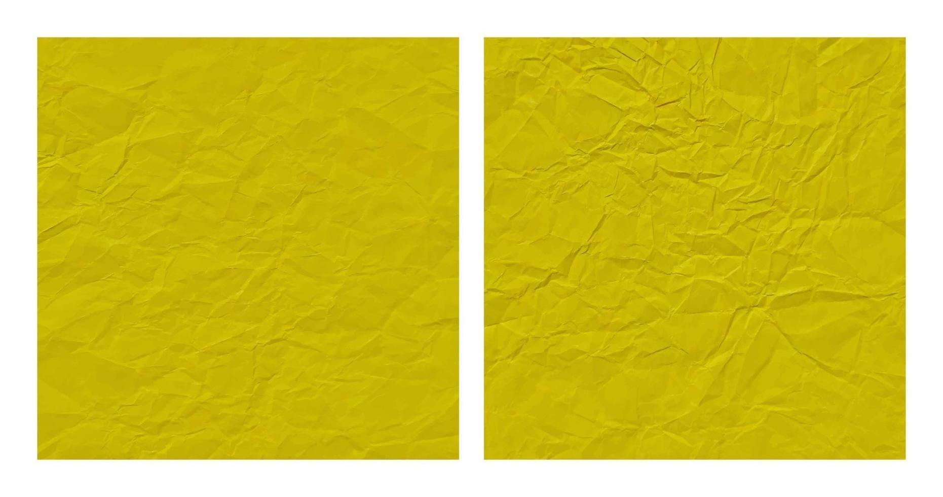 Realistic crumpled yellow paper texture background set vector