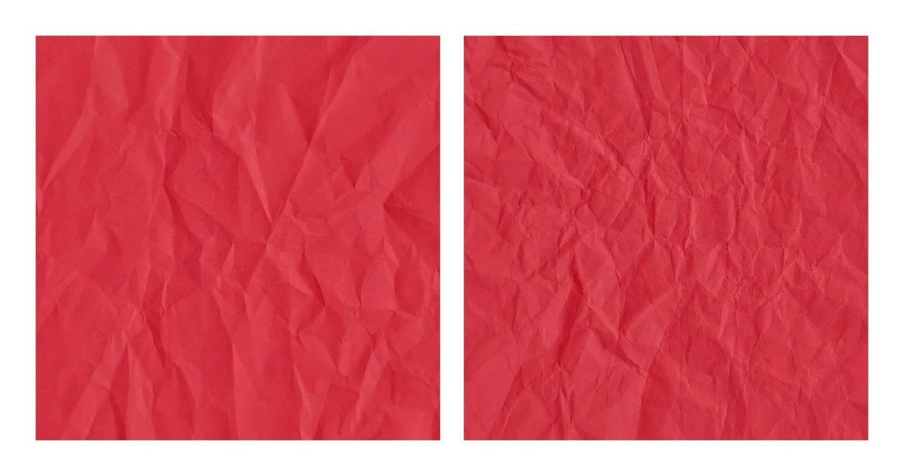 Realistic crumpled red paper texture background set vector