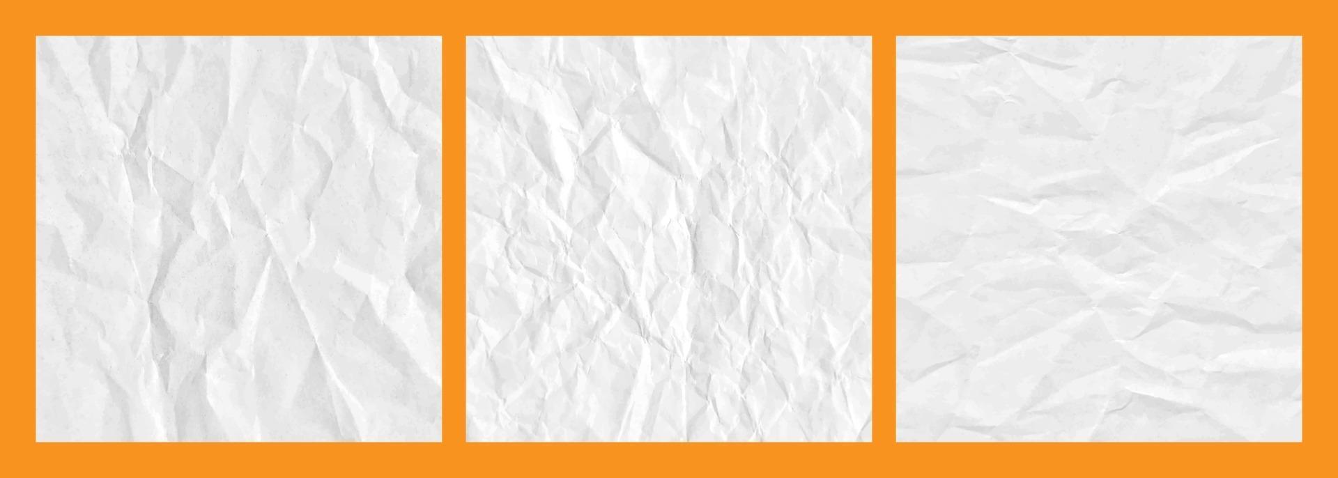 Realistic crumpled white paper texture background set vector