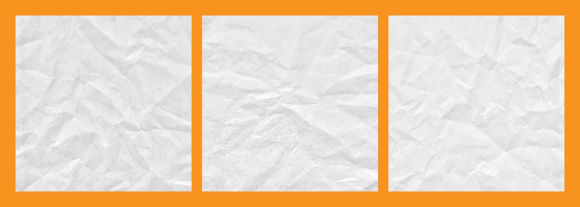 Realistic crumpled white paper texture background set vector