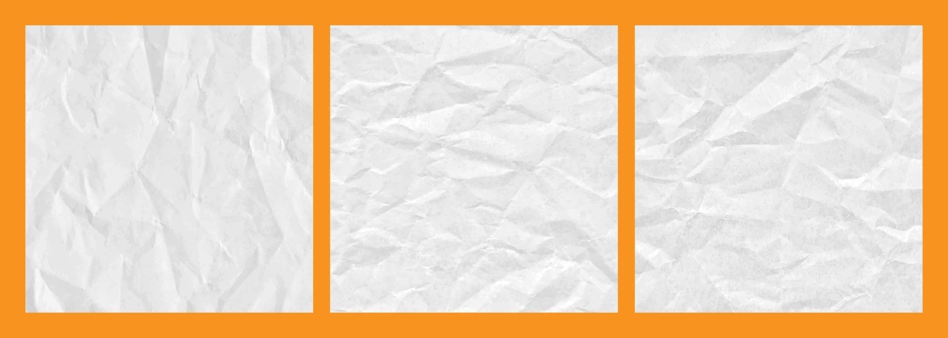 Realistic crumpled white paper texture background set vector