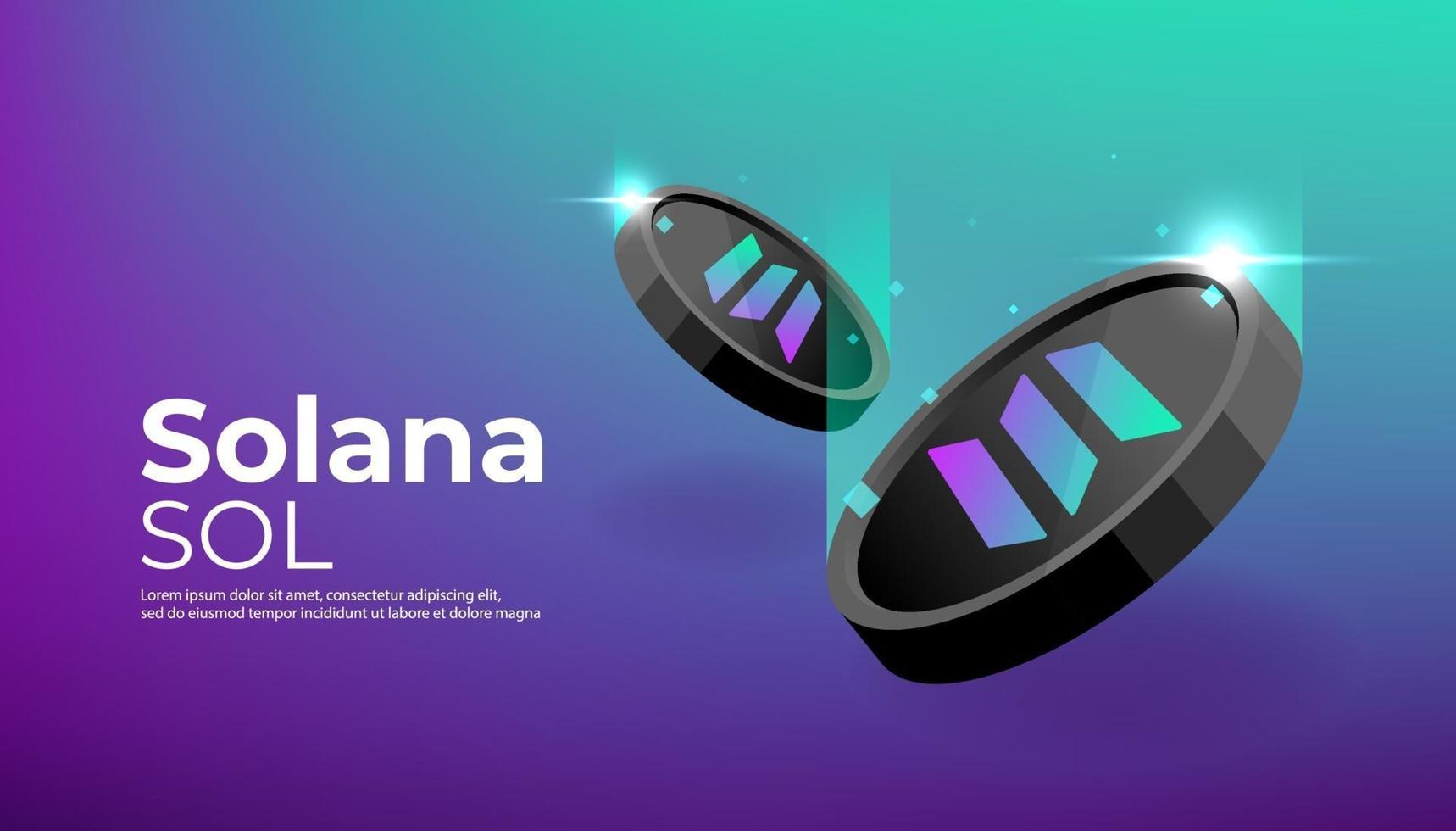 Solana coin banner. SOL coin cryptocurrency concept banner background. vector