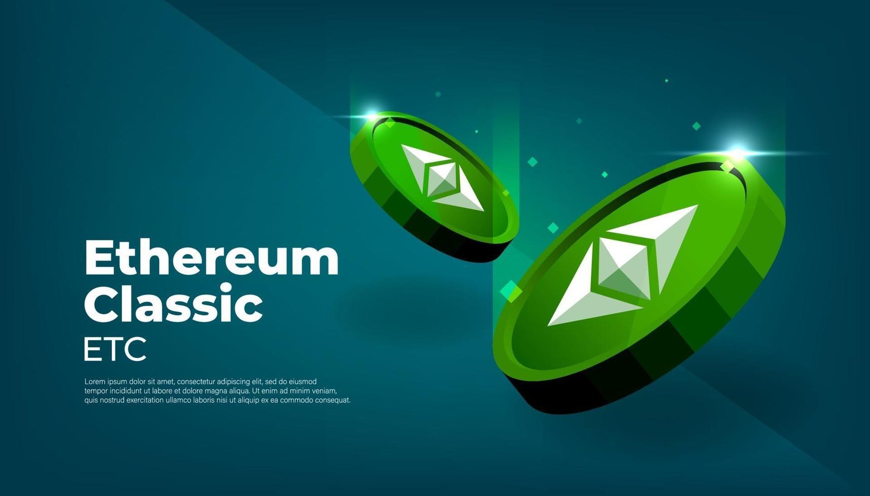 Ethereum Classic banner. ETC coin cryptocurrency concept. vector