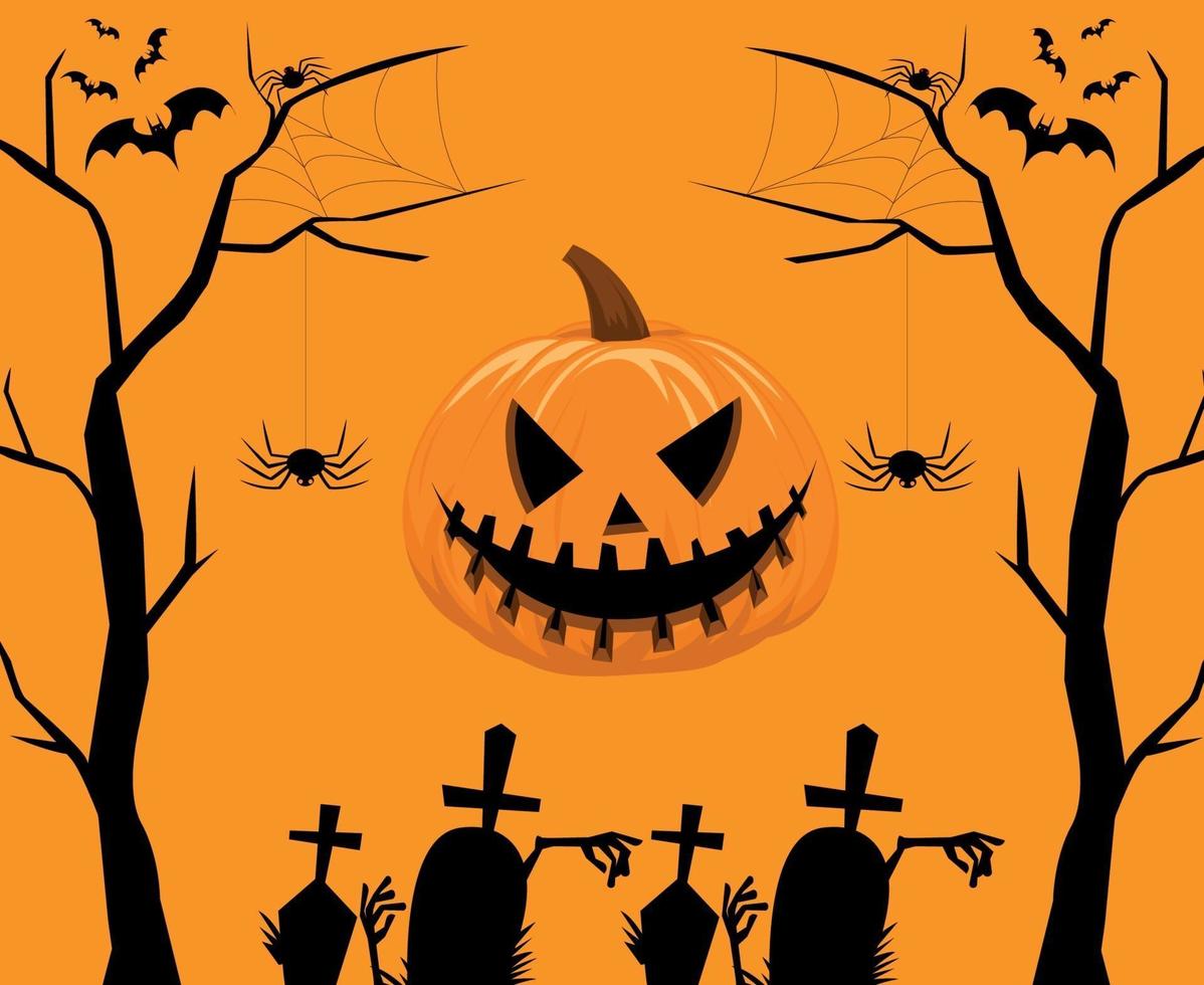 Abstract Trick Or Treat Happy Halloween Pumpkin Horror Bat Tomb Vector