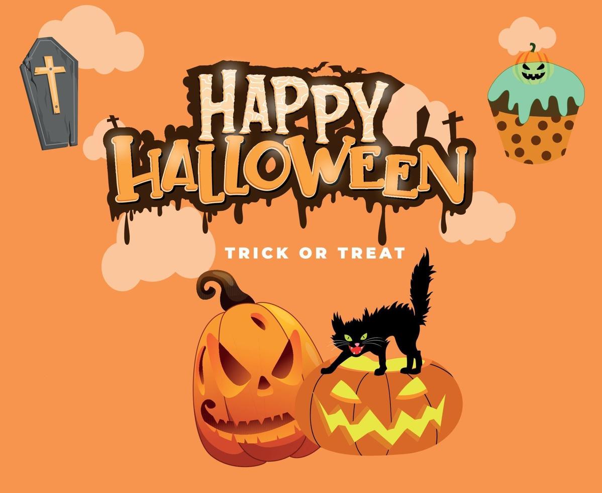 31 October Halloween Holiday Party Pumpkin Tomb Spooky Cat And Candy vector