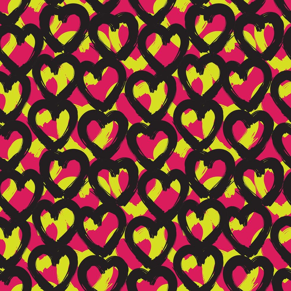 Pink Heart shaped brush stroke seamless pattern background vector
