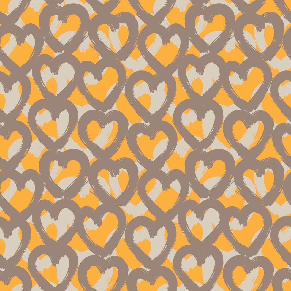 Orange Heart shaped brush stroke seamless pattern background vector