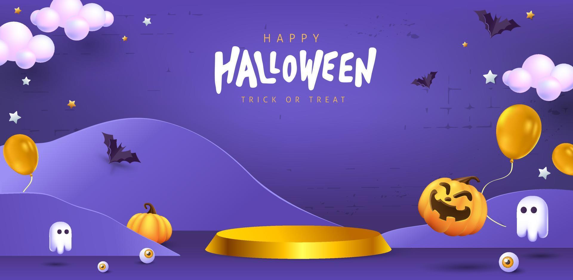 diseño de fondo de halloween con exhibición de productos y elementos festivos vector