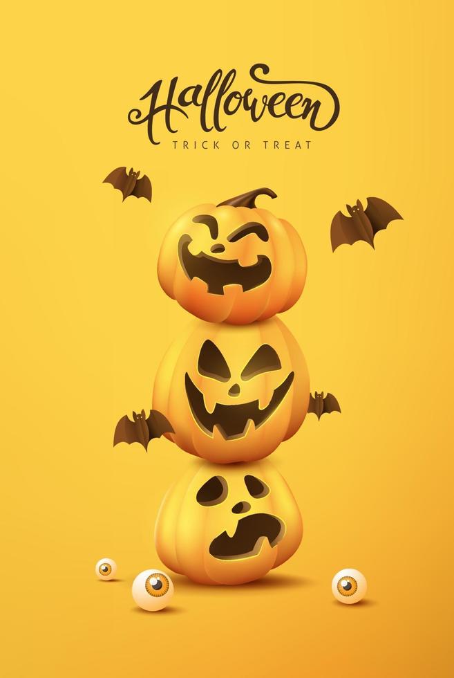 Halloween banner invitation background with pumpkin funny faces vector