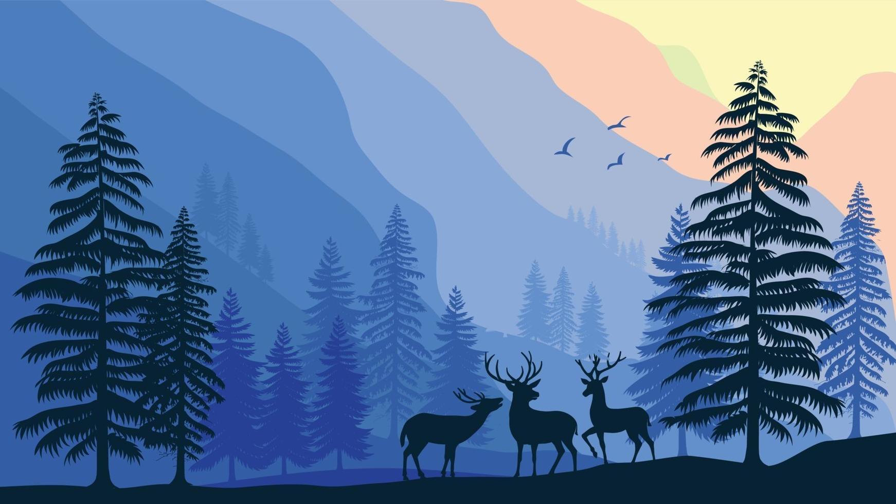 wildlife elk in forest nature landscape vector illustration