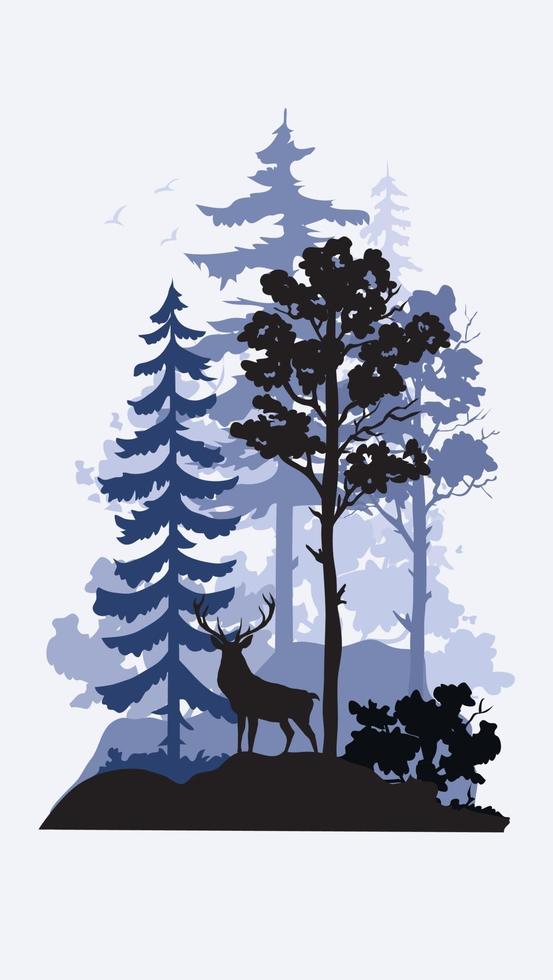wildlife elk in forest nature landscape vector illustration