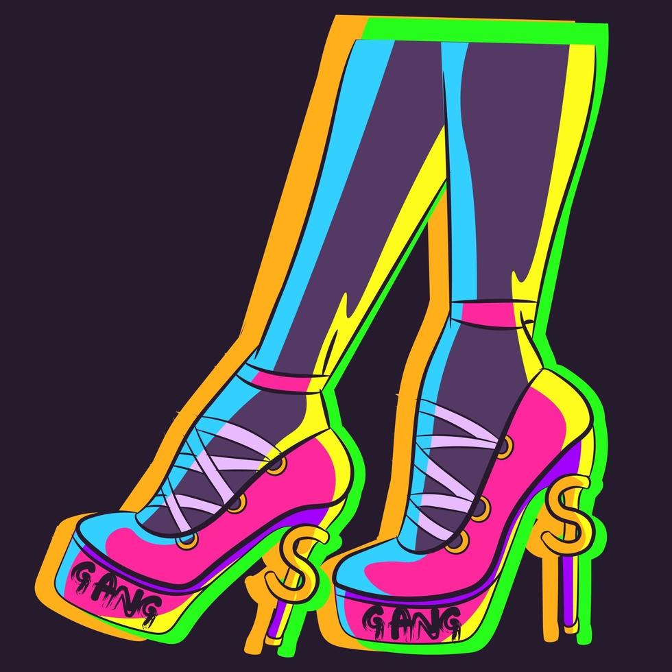 Neon illustration of a pink pair of high heels with ghetto charms vector