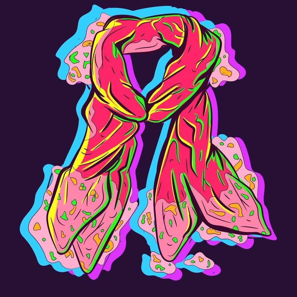 Ilustración de neón de una bufanda roja y sucia mojada. vector