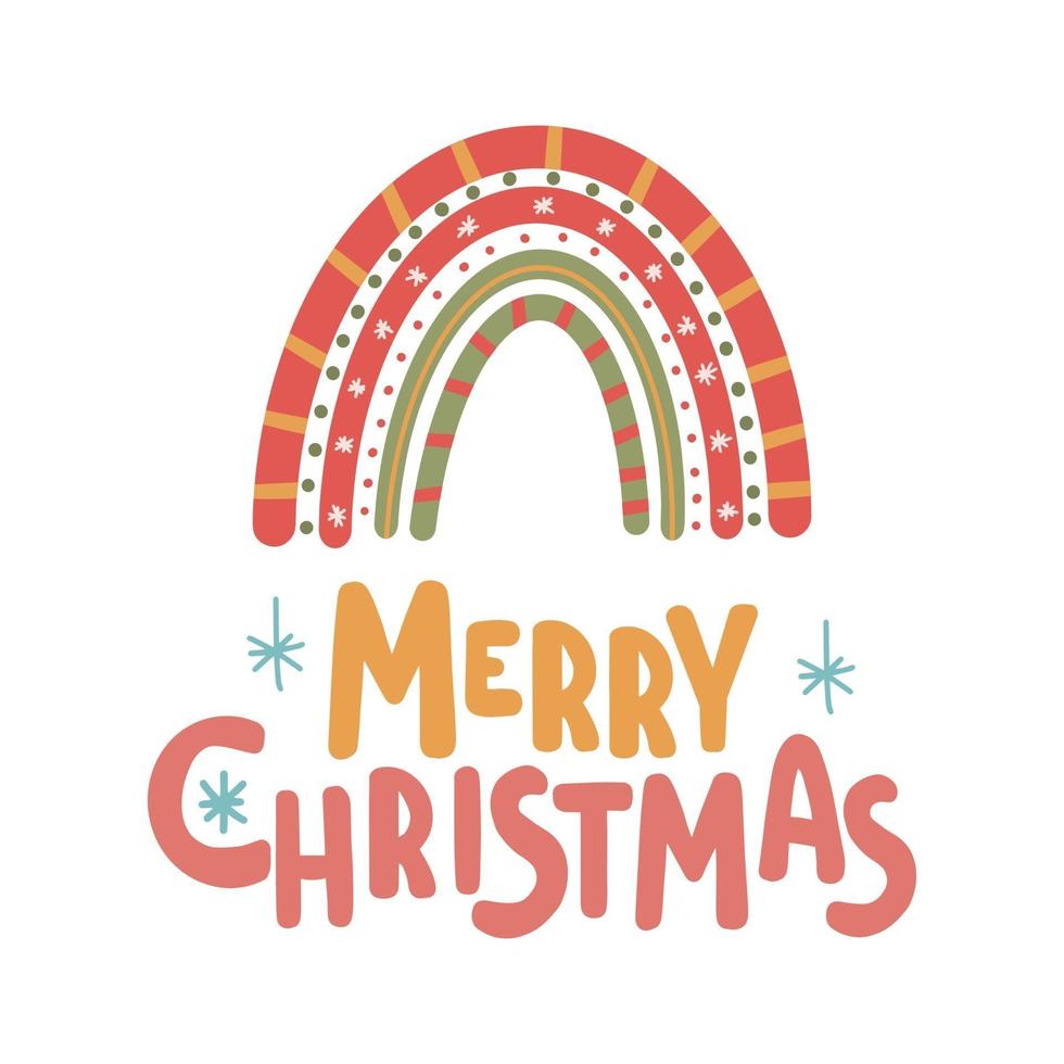 Merry Christmas inspirational lettering card with rainbow Cute print vector