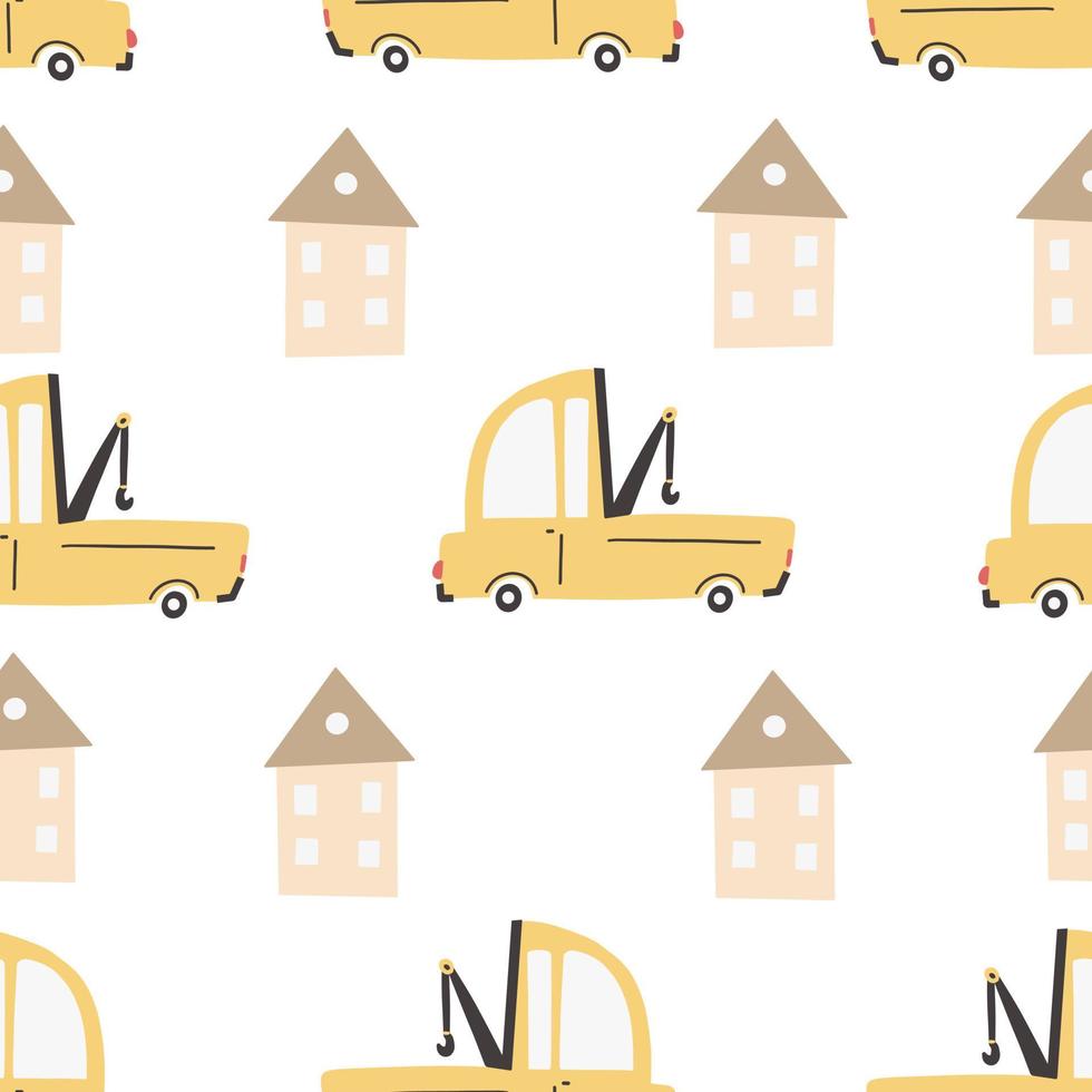 Children's pattern with cars. Hand-drawn  seamless digital print vector