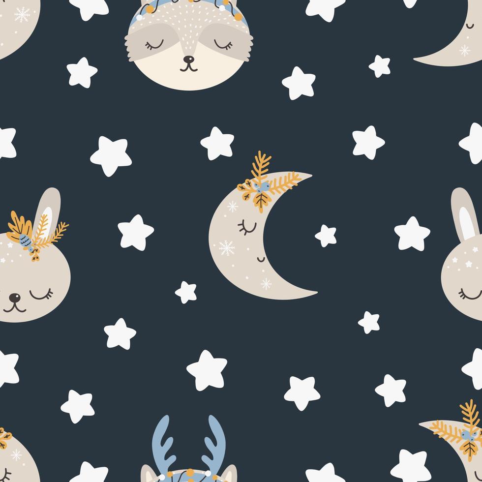 Christmas pattern with animals scandinavian style seamless pattern vector