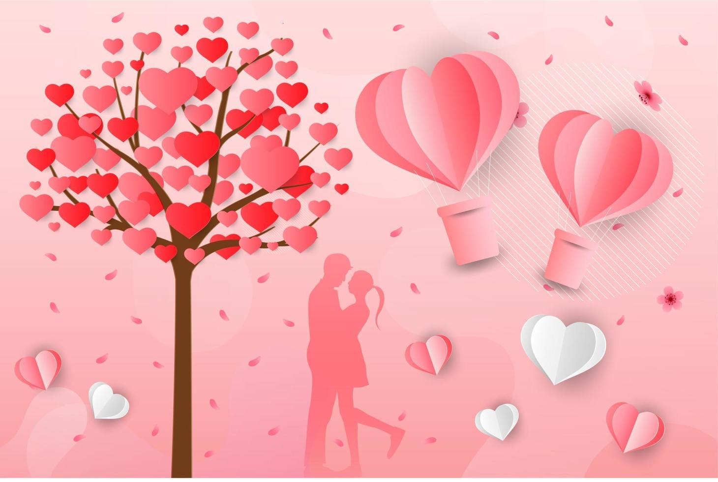 amor y día de san valentín, amantes, globo de corazón de arte de papel vector