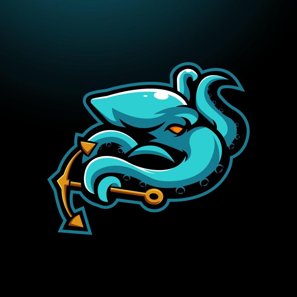 Kraken con vector de diseño de logotipo de mascota de anclaje