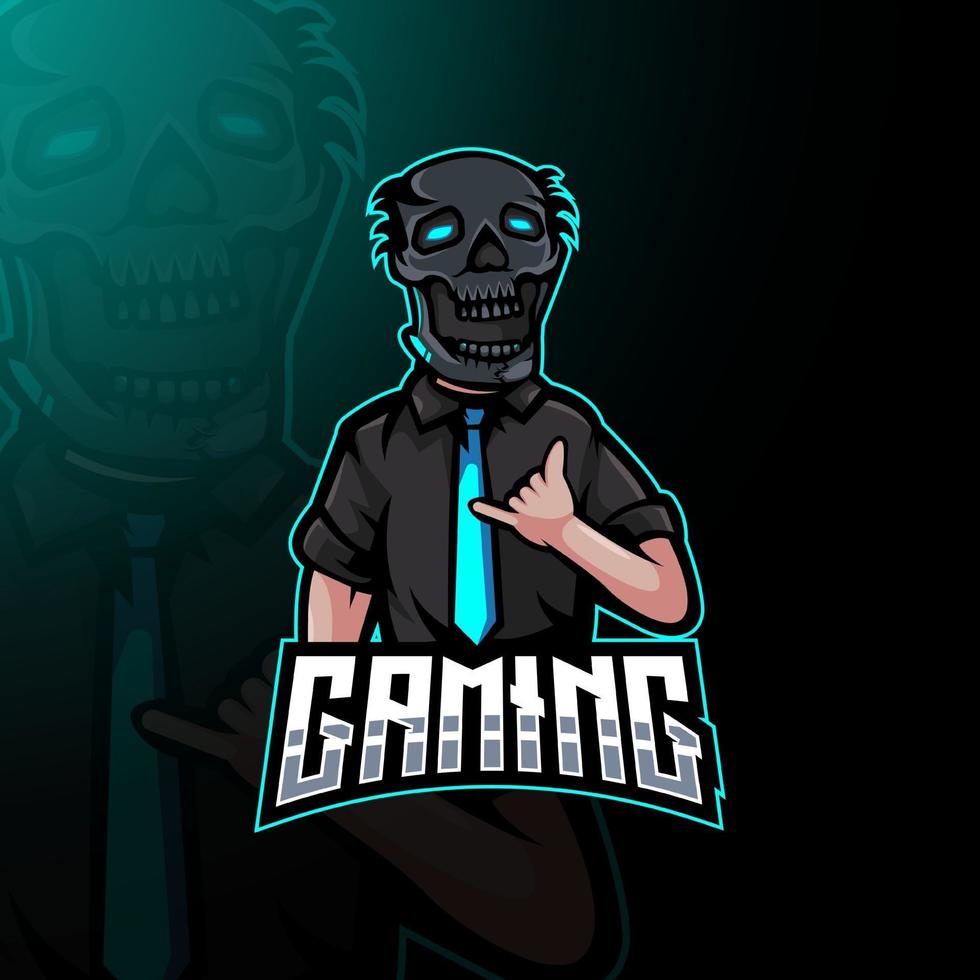 Guy with a tie wearing a skull mask for gaming vector