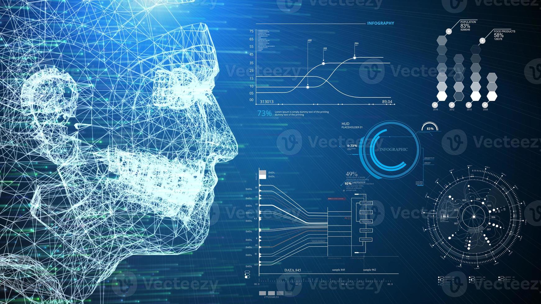 Wireframe human AI system and infographic photo