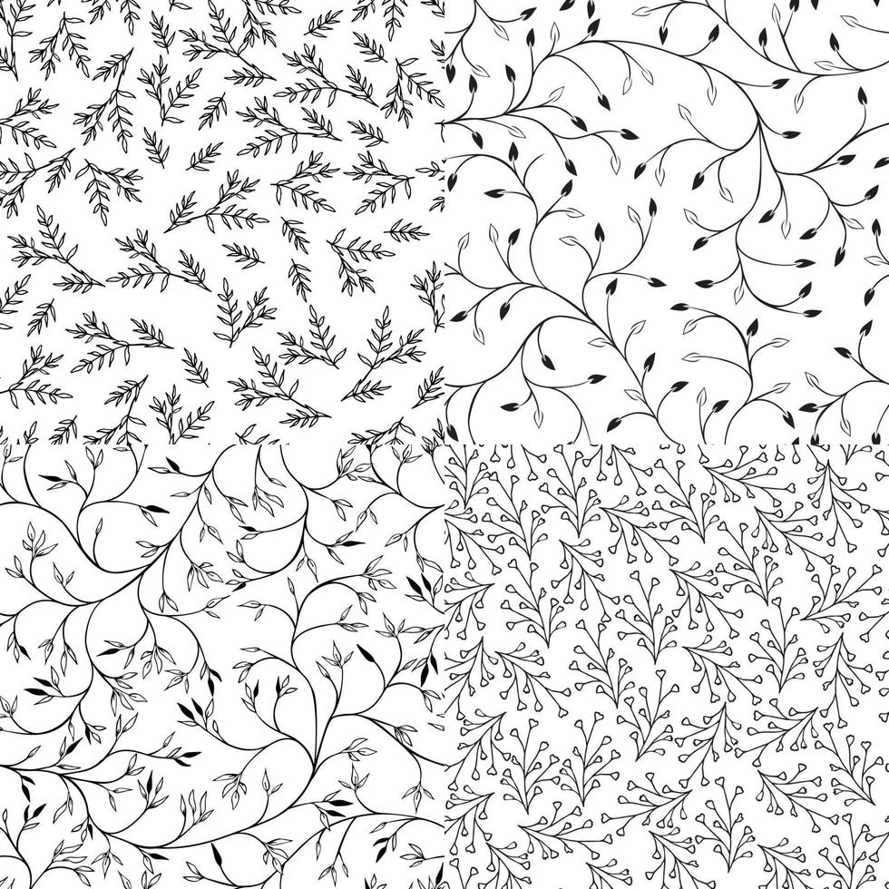 Collection set seamless pattern with leaves sketch. vector