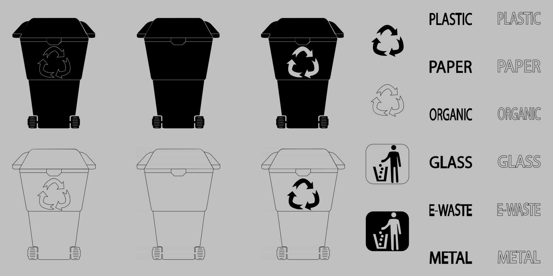 Black Bin set Recycle Bin 3453067 Vector Art at Vecteezy