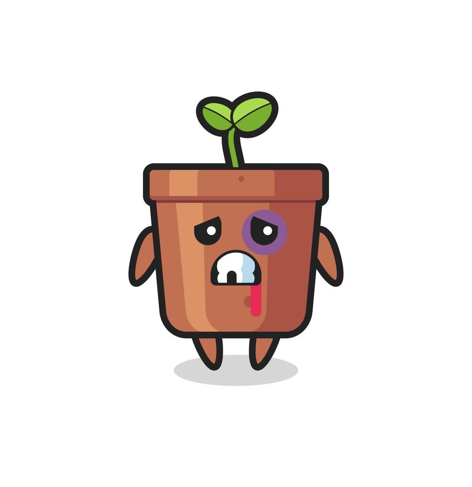 injured plant pot character with a bruised face vector