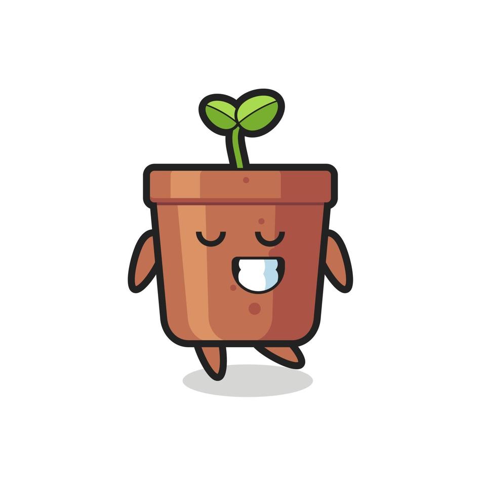plant pot cartoon illustration with a shy expression vector
