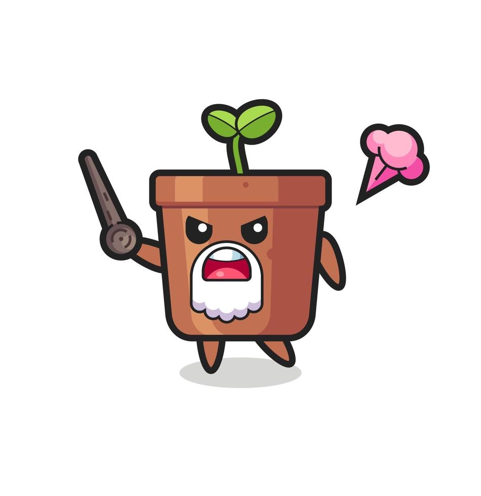 cute plant pot grandpa is getting angry vector