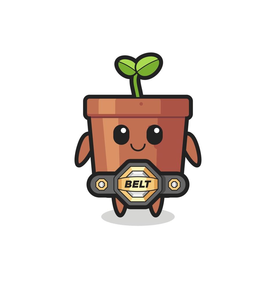 the MMA fighter plant pot mascot with a belt vector