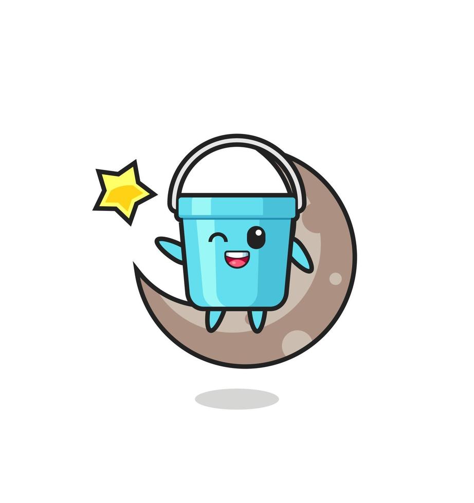 illustration of plastic bucket cartoon sitting on the half moon vector