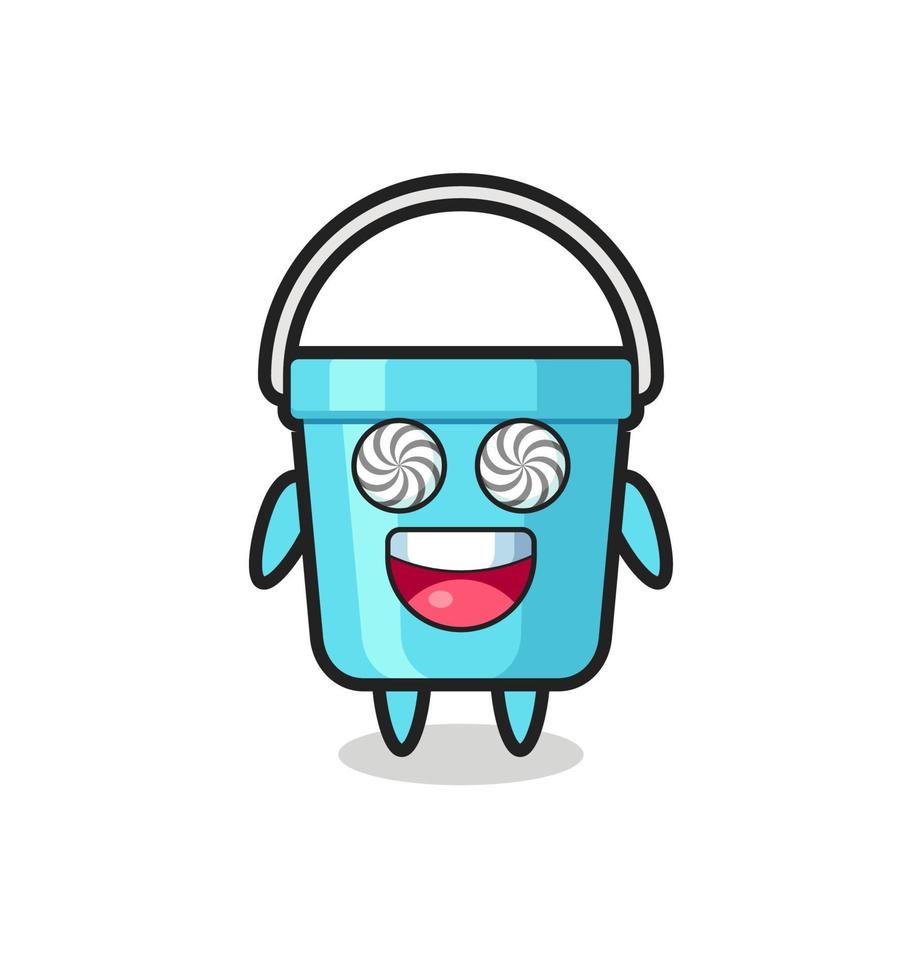 cute plastic bucket character with hypnotized eyes vector