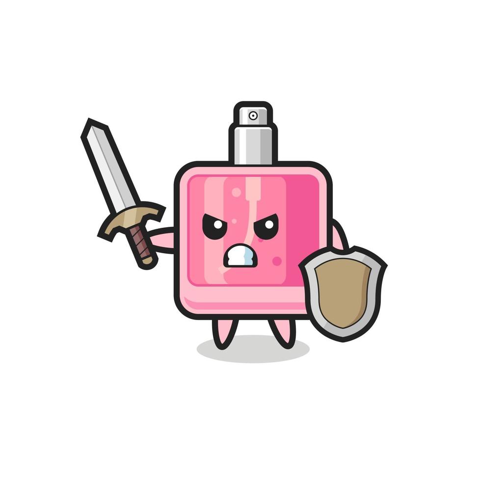 cute perfume soldier fighting with sword and shield vector