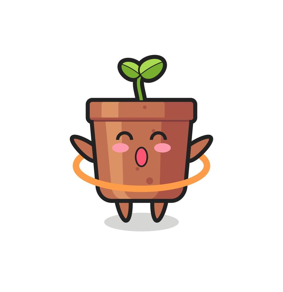 cute plant pot cartoon is playing hula hoop vector