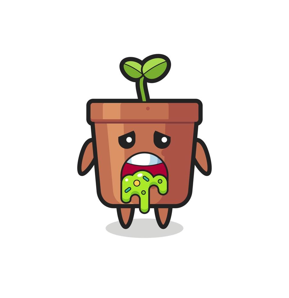 the cute plant pot character with puke vector