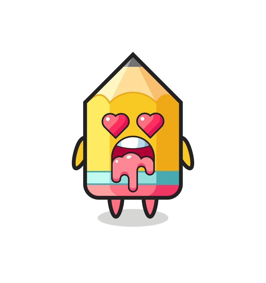 the falling in love expression of a cute pencil with heart shaped eyes vector