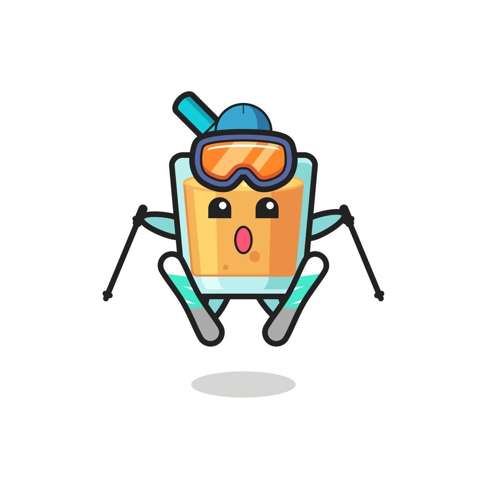orange juice mascot character as a ski player vector