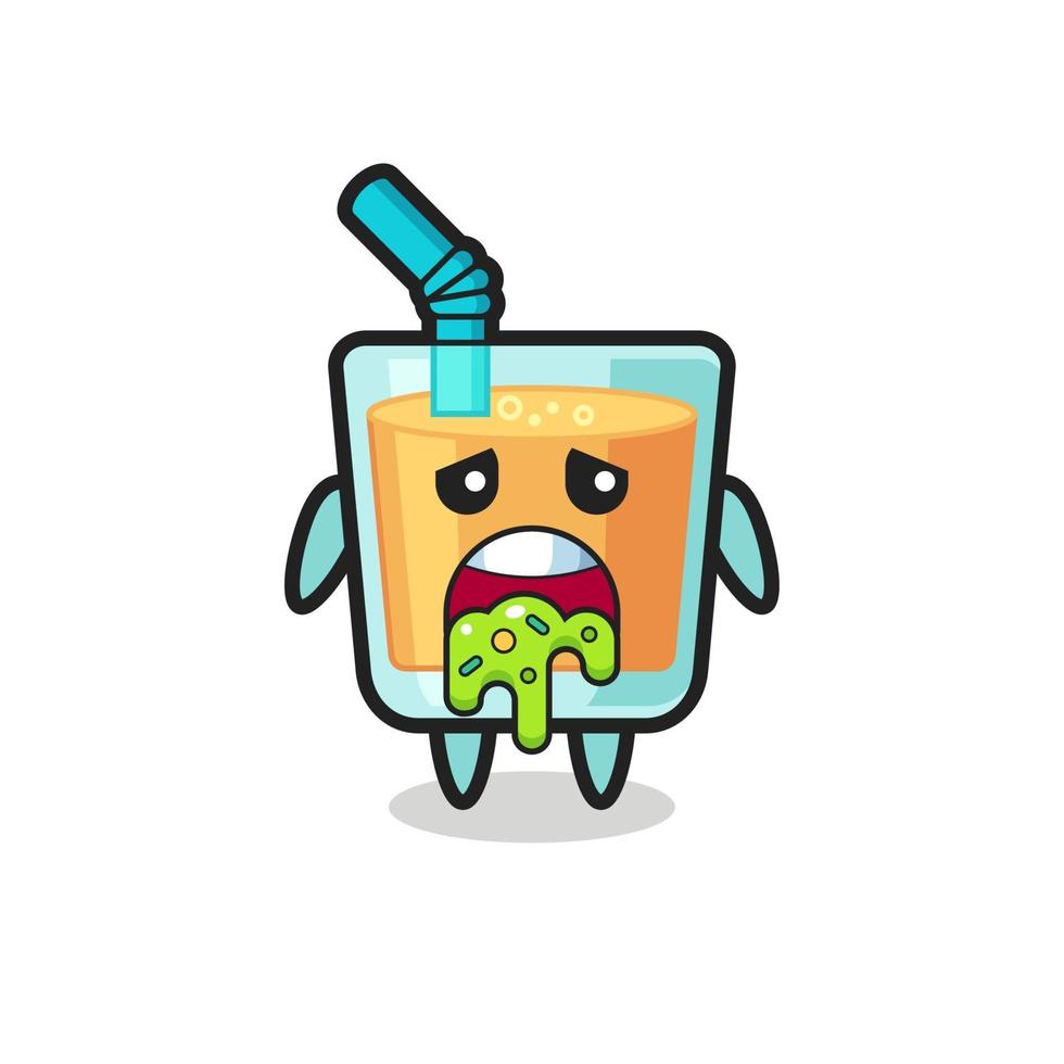 el lindo personaje de jugo de naranja con vómito vector