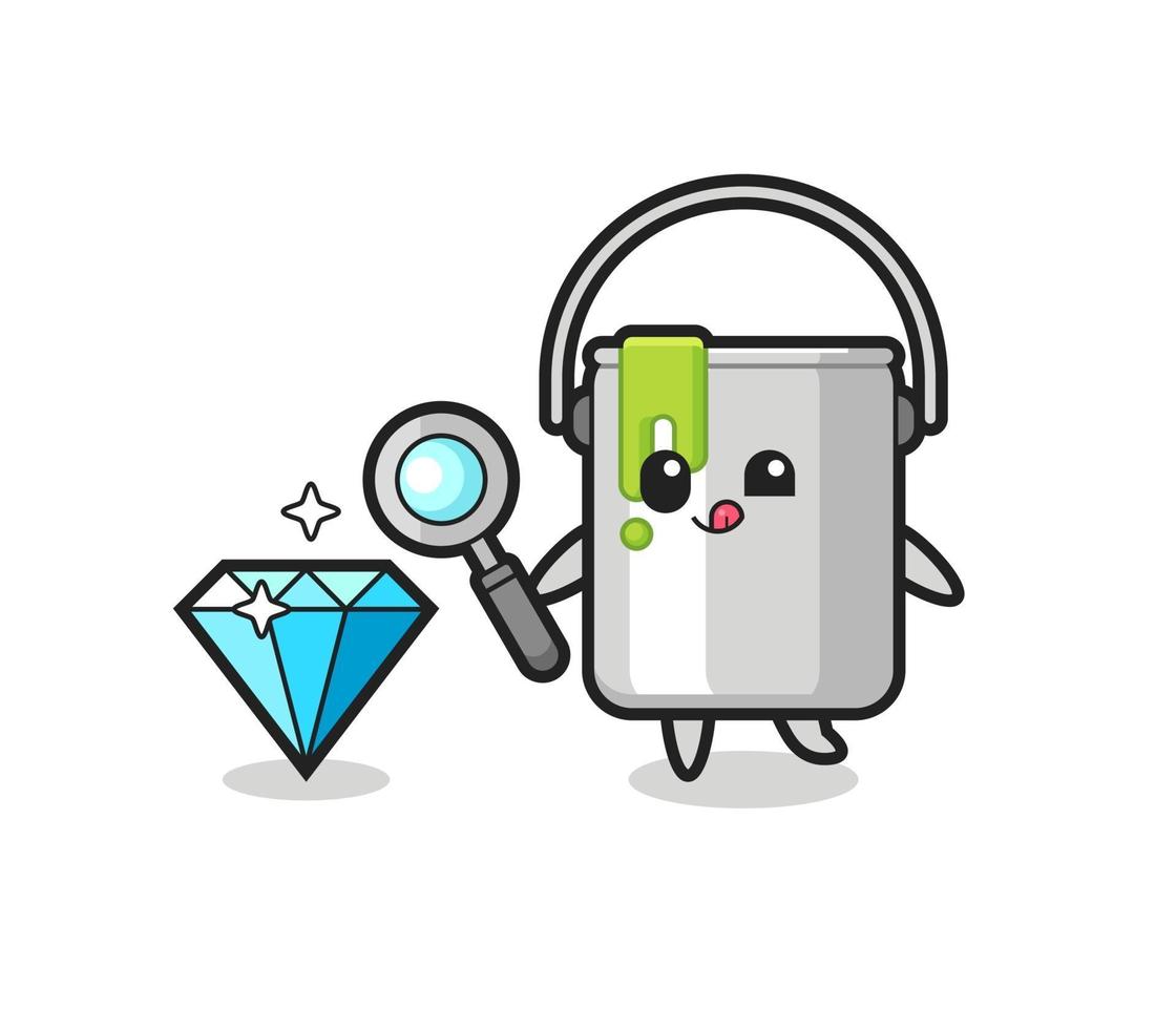 paint tin mascot is checking the authenticity of a diamond vector