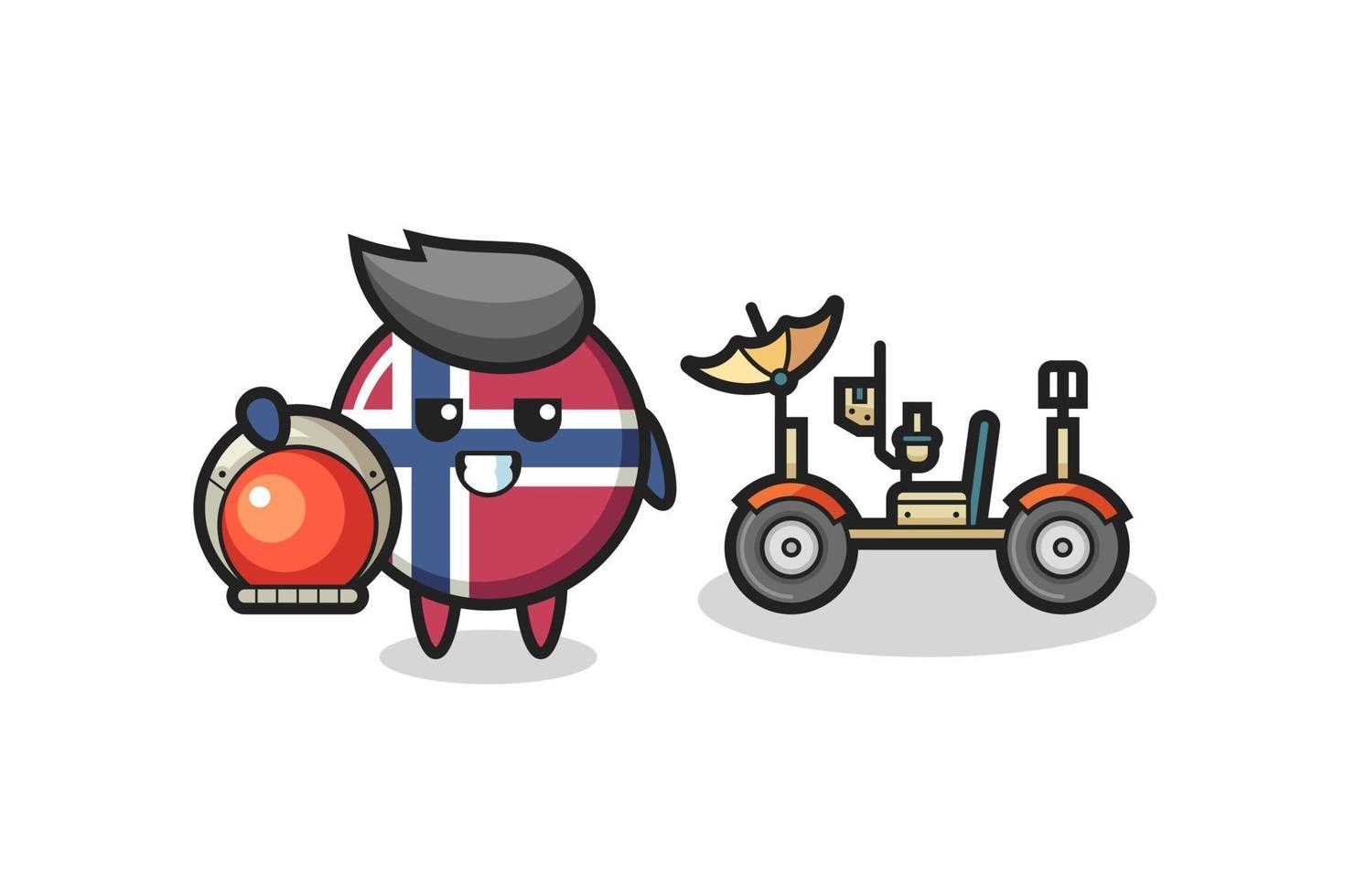 the cute norway flag badge as astronaut with a lunar rover vector