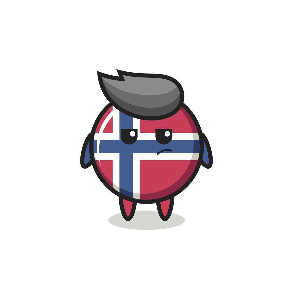 Lindo personaje de insignia de la bandera de Noruega con expresión sospechosa vector